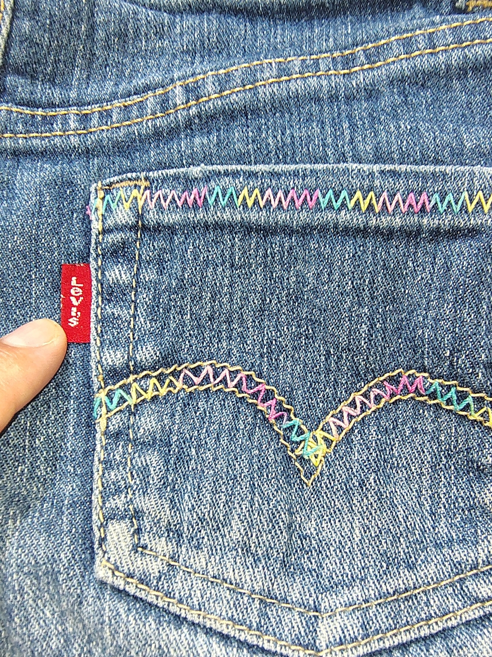 Levi's Strauss & Co Girls Denim Blue Shorts Size 6 Embroidered Logo Adjustable - Picture 10 of 12